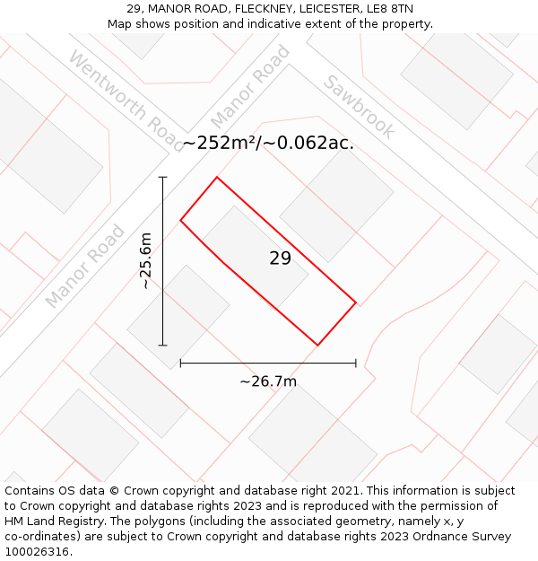 29, MANOR ROAD, FLECKNEY, LEICESTER, LE8 8TN: Plot and title map