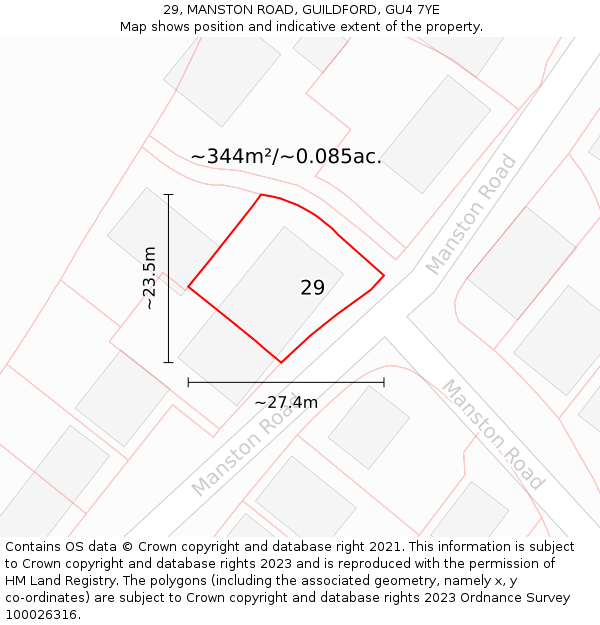 29, MANSTON ROAD, GUILDFORD, GU4 7YE: Plot and title map