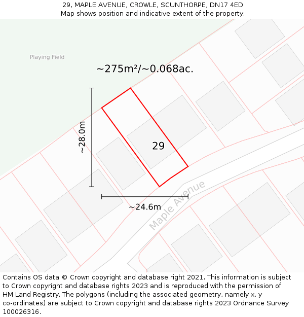 29, MAPLE AVENUE, CROWLE, SCUNTHORPE, DN17 4ED: Plot and title map