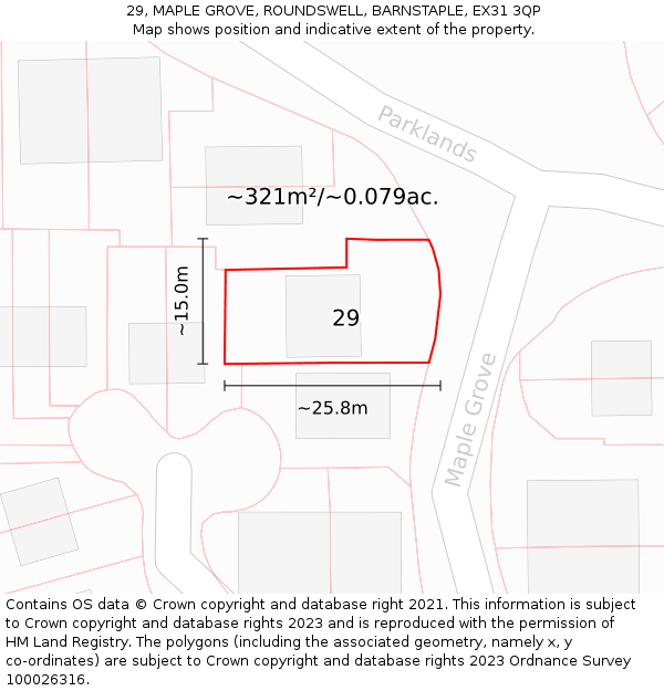 29, MAPLE GROVE, ROUNDSWELL, BARNSTAPLE, EX31 3QP: Plot and title map