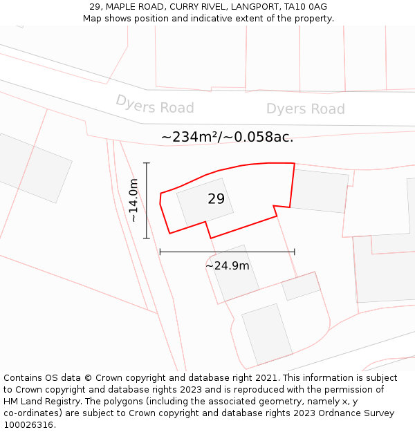 29, MAPLE ROAD, CURRY RIVEL, LANGPORT, TA10 0AG: Plot and title map