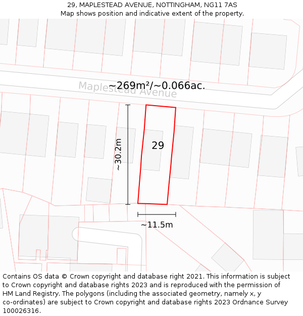 29, MAPLESTEAD AVENUE, NOTTINGHAM, NG11 7AS: Plot and title map