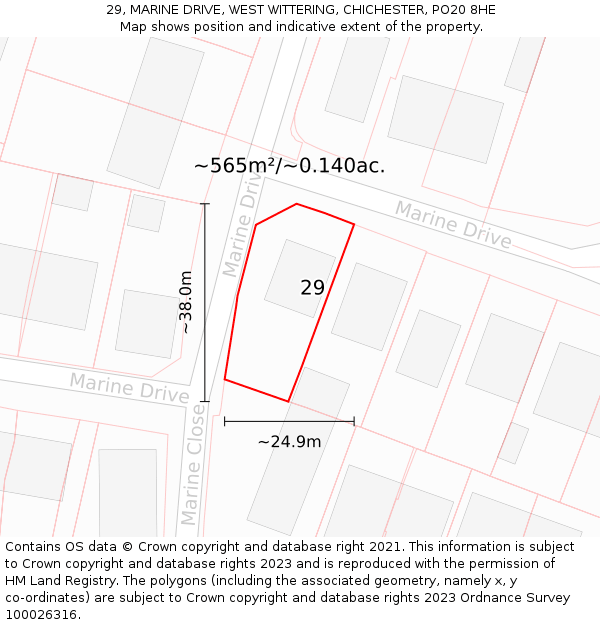 29, MARINE DRIVE, WEST WITTERING, CHICHESTER, PO20 8HE: Plot and title map