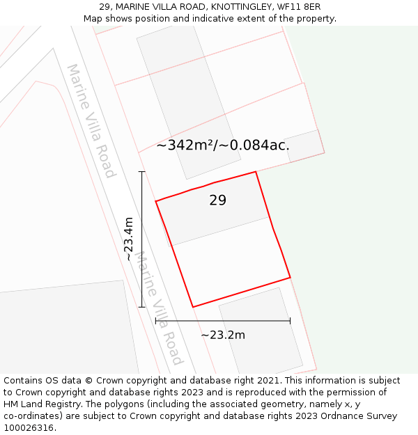 29, MARINE VILLA ROAD, KNOTTINGLEY, WF11 8ER: Plot and title map