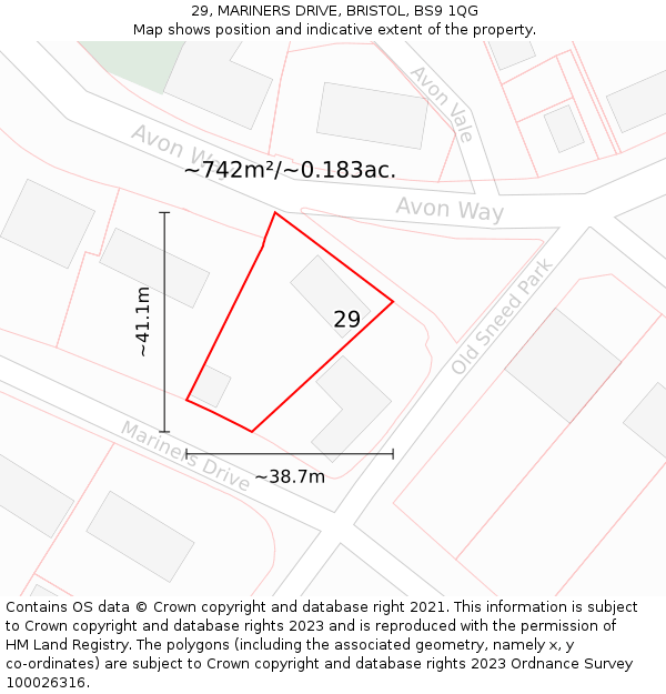 29, MARINERS DRIVE, BRISTOL, BS9 1QG: Plot and title map