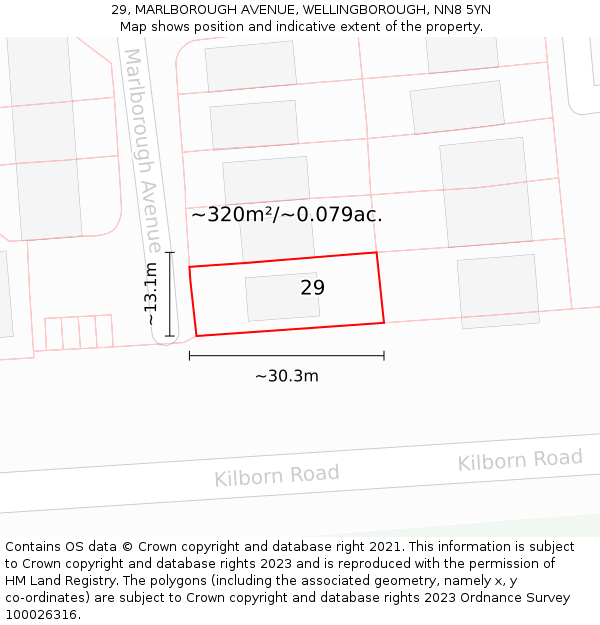 29, MARLBOROUGH AVENUE, WELLINGBOROUGH, NN8 5YN: Plot and title map