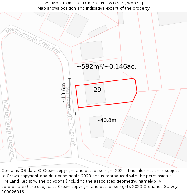 29, MARLBOROUGH CRESCENT, WIDNES, WA8 9EJ: Plot and title map