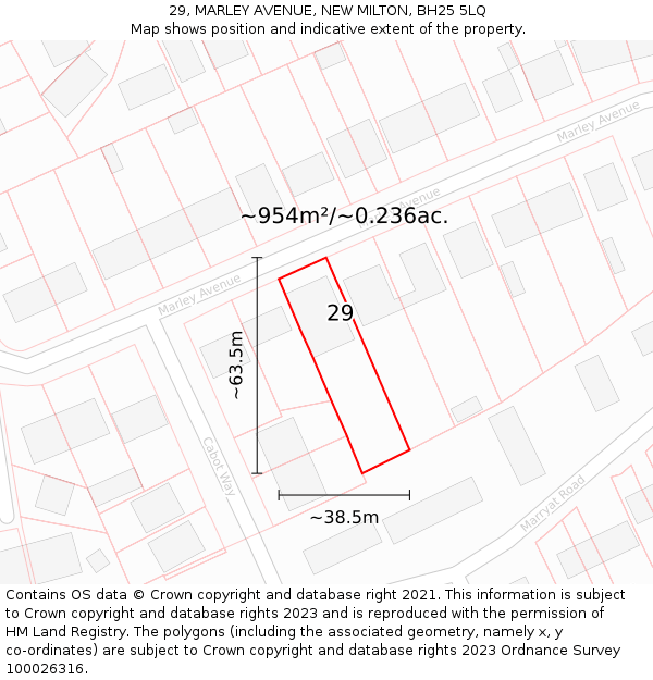 29, MARLEY AVENUE, NEW MILTON, BH25 5LQ: Plot and title map