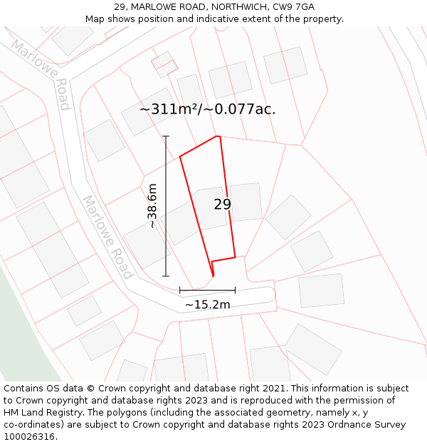 29, MARLOWE ROAD, NORTHWICH, CW9 7GA: Plot and title map