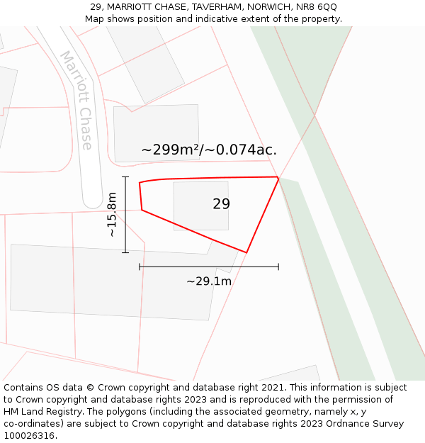 29, MARRIOTT CHASE, TAVERHAM, NORWICH, NR8 6QQ: Plot and title map