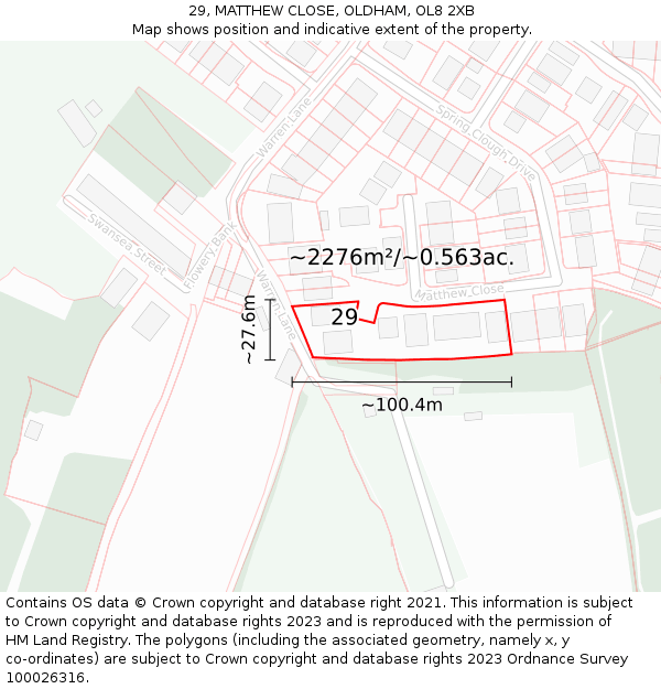 29, MATTHEW CLOSE, OLDHAM, OL8 2XB: Plot and title map