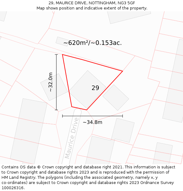 29, MAURICE DRIVE, NOTTINGHAM, NG3 5GF: Plot and title map