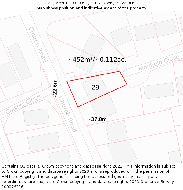 29, MAYFIELD CLOSE, FERNDOWN, BH22 9HS: Plot and title map