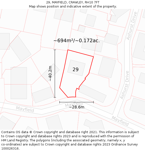 29, MAYFIELD, CRAWLEY, RH10 7FT: Plot and title map