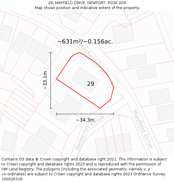 29, MAYFIELD DRIVE, NEWPORT, PO30 2DR: Plot and title map