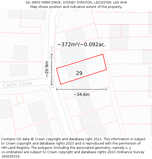 29, MAYS FARM DRIVE, STONEY STANTON, LEICESTER, LE9 4HA: Plot and title map