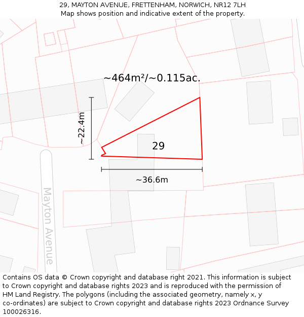 29, MAYTON AVENUE, FRETTENHAM, NORWICH, NR12 7LH: Plot and title map