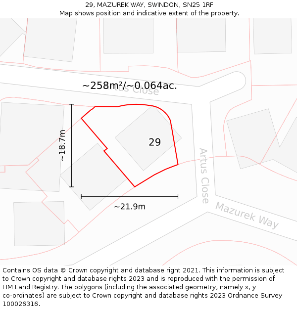 29, MAZUREK WAY, SWINDON, SN25 1RF: Plot and title map