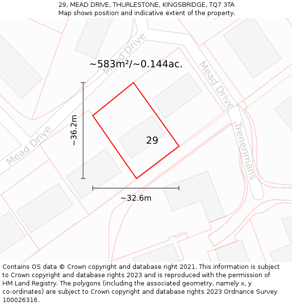 29, MEAD DRIVE, THURLESTONE, KINGSBRIDGE, TQ7 3TA: Plot and title map