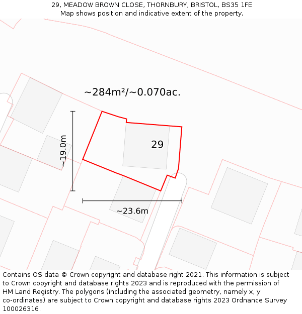 29, MEADOW BROWN CLOSE, THORNBURY, BRISTOL, BS35 1FE: Plot and title map