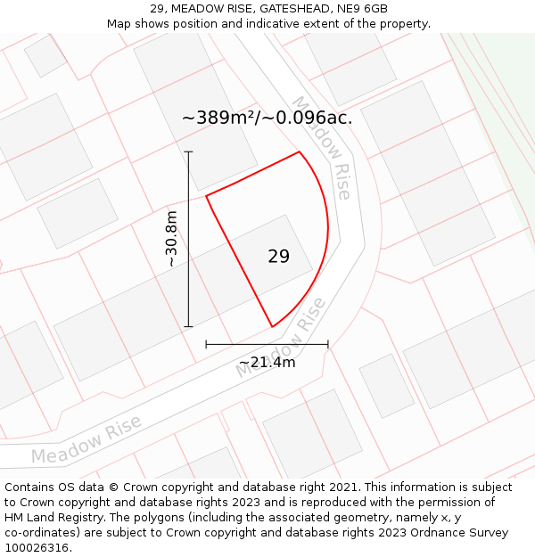 29, MEADOW RISE, GATESHEAD, NE9 6GB: Plot and title map