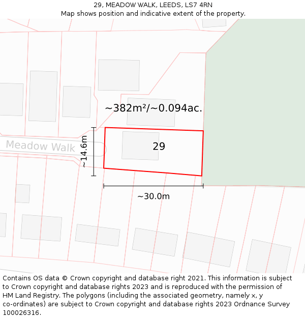 29, MEADOW WALK, LEEDS, LS7 4RN: Plot and title map