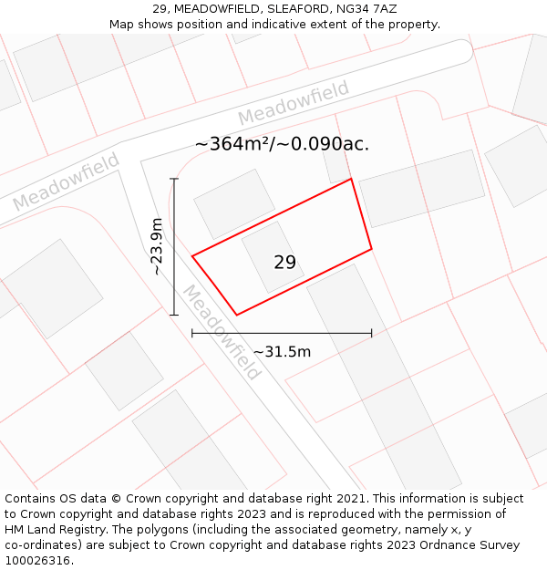 29, MEADOWFIELD, SLEAFORD, NG34 7AZ: Plot and title map