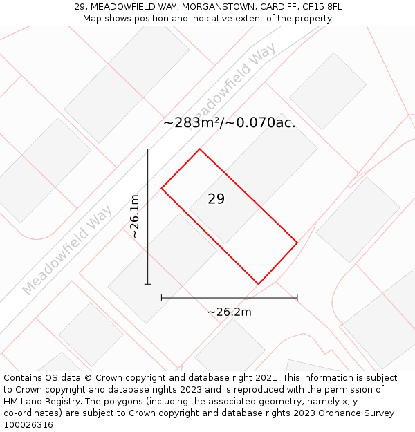 29, MEADOWFIELD WAY, MORGANSTOWN, CARDIFF, CF15 8FL: Plot and title map