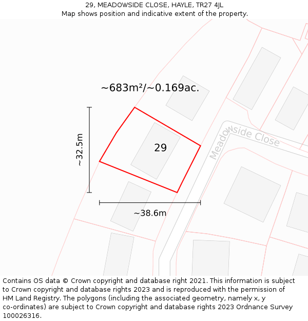 29, MEADOWSIDE CLOSE, HAYLE, TR27 4JL: Plot and title map