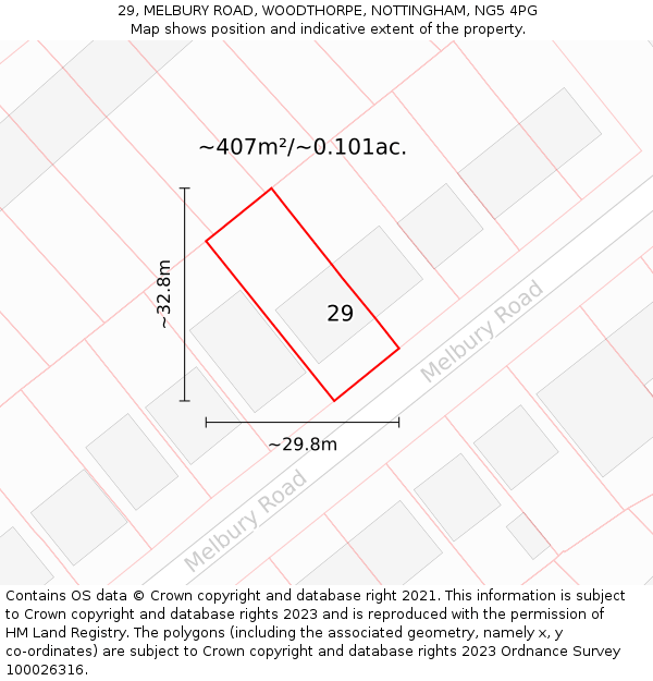 29, MELBURY ROAD, WOODTHORPE, NOTTINGHAM, NG5 4PG: Plot and title map