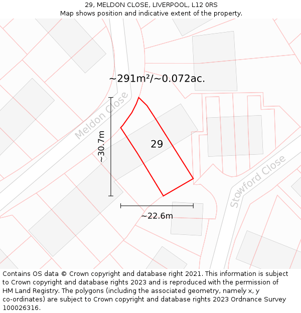 29, MELDON CLOSE, LIVERPOOL, L12 0RS: Plot and title map