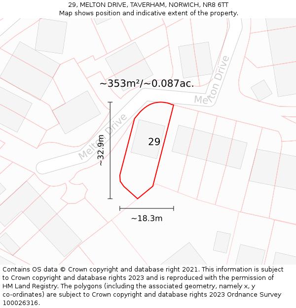 29, MELTON DRIVE, TAVERHAM, NORWICH, NR8 6TT: Plot and title map