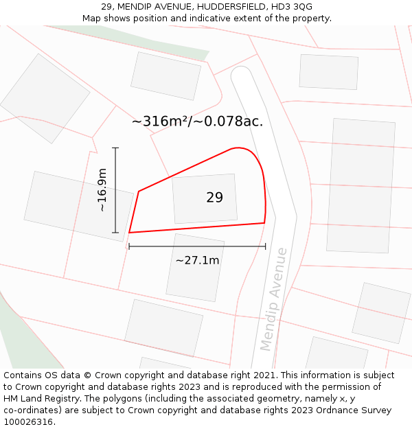 29, MENDIP AVENUE, HUDDERSFIELD, HD3 3QG: Plot and title map