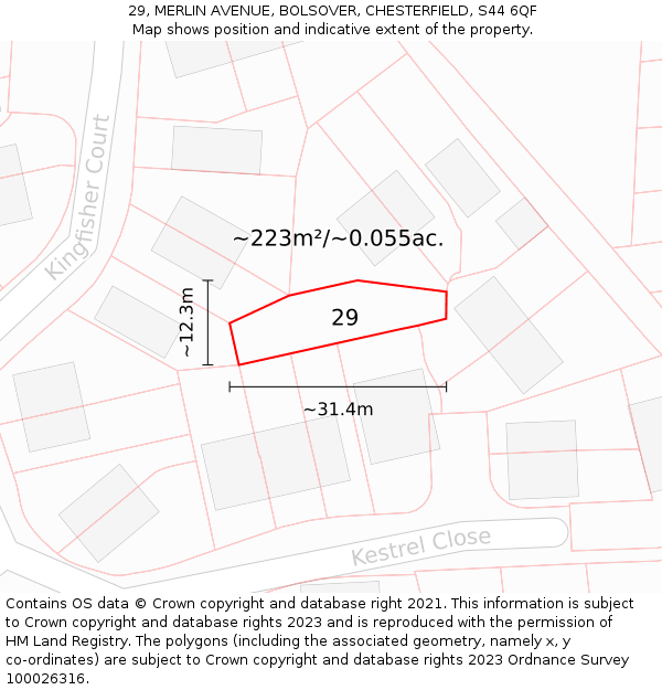 29, MERLIN AVENUE, BOLSOVER, CHESTERFIELD, S44 6QF: Plot and title map