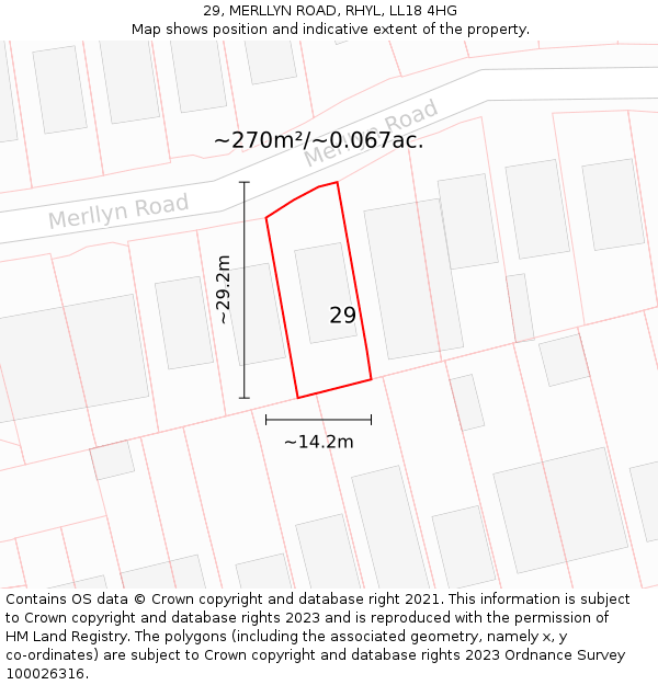 29, MERLLYN ROAD, RHYL, LL18 4HG: Plot and title map