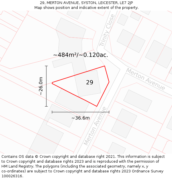 29, MERTON AVENUE, SYSTON, LEICESTER, LE7 2JP: Plot and title map