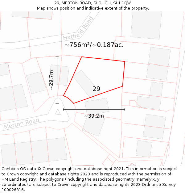 29, MERTON ROAD, SLOUGH, SL1 1QW: Plot and title map