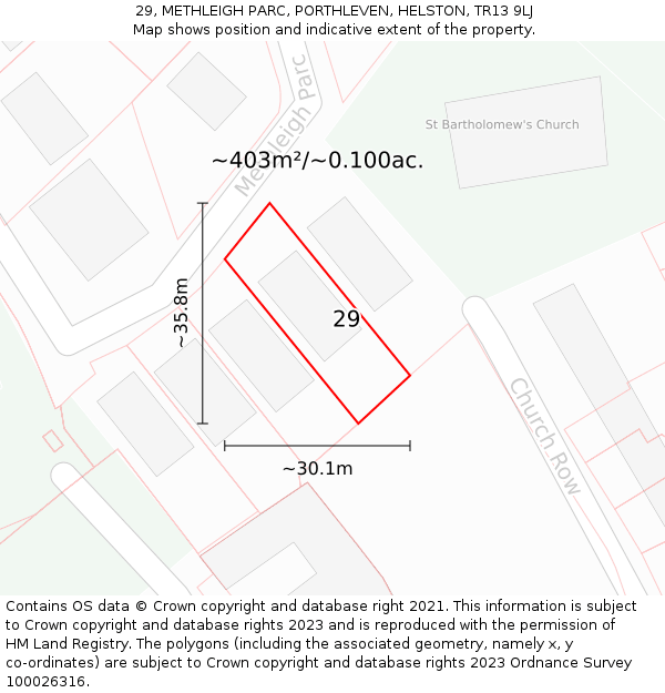 29, METHLEIGH PARC, PORTHLEVEN, HELSTON, TR13 9LJ: Plot and title map