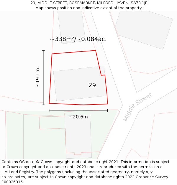 29, MIDDLE STREET, ROSEMARKET, MILFORD HAVEN, SA73 1JP: Plot and title map