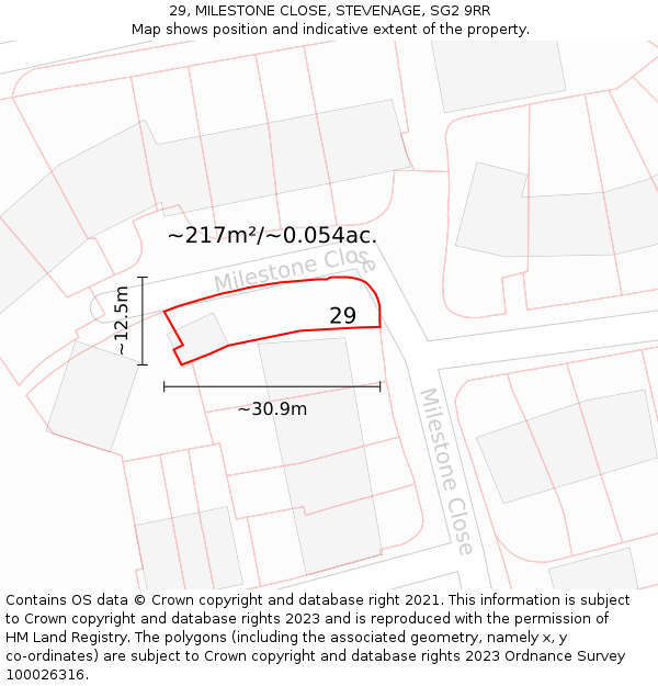 29, MILESTONE CLOSE, STEVENAGE, SG2 9RR: Plot and title map