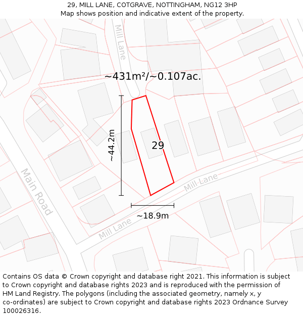 29, MILL LANE, COTGRAVE, NOTTINGHAM, NG12 3HP: Plot and title map