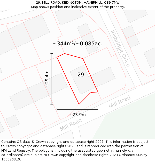 29, MILL ROAD, KEDINGTON, HAVERHILL, CB9 7NW: Plot and title map