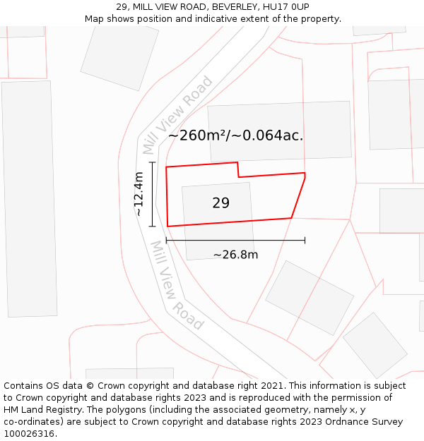 29, MILL VIEW ROAD, BEVERLEY, HU17 0UP: Plot and title map