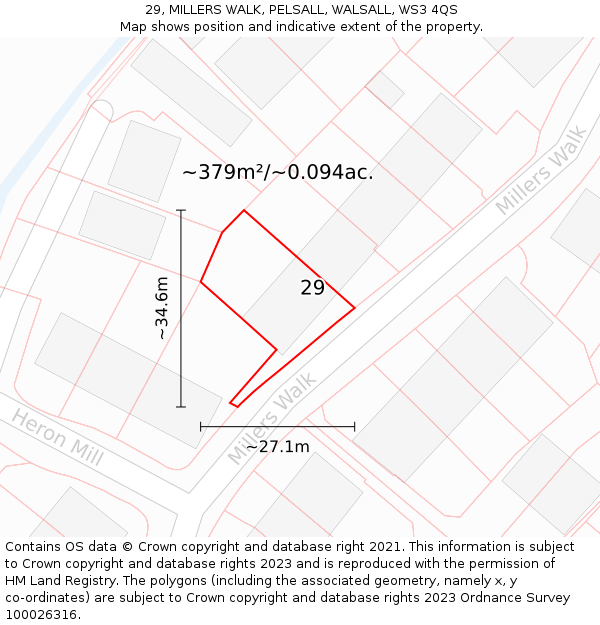 29, MILLERS WALK, PELSALL, WALSALL, WS3 4QS: Plot and title map