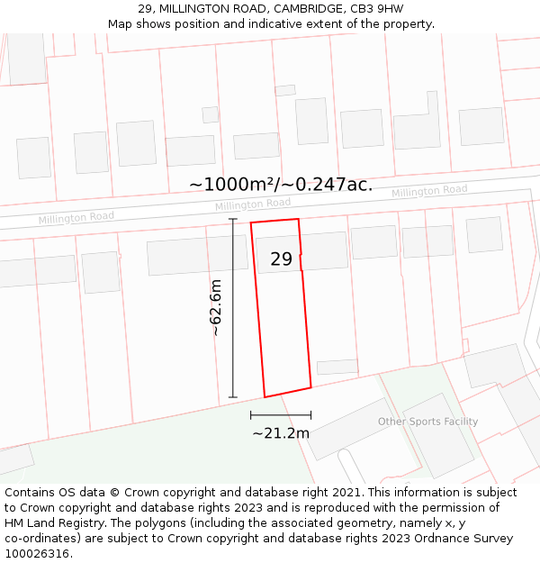 29, MILLINGTON ROAD, CAMBRIDGE, CB3 9HW: Plot and title map