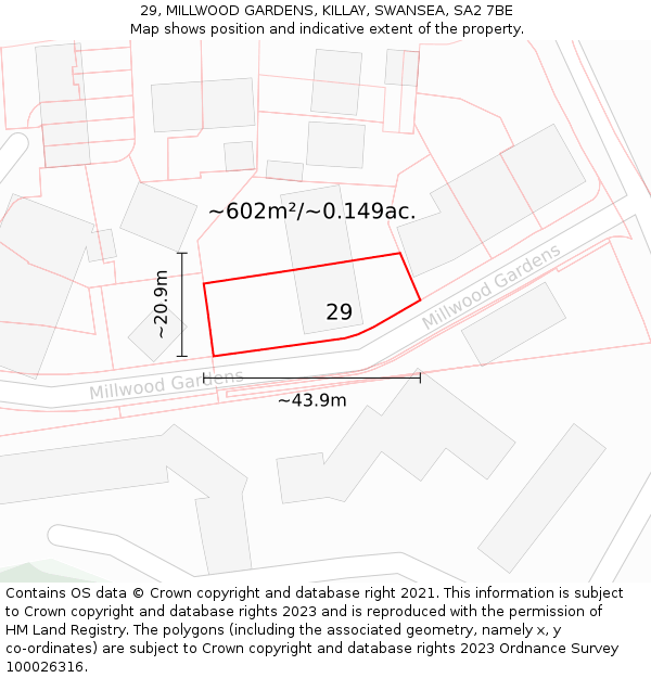 29, MILLWOOD GARDENS, KILLAY, SWANSEA, SA2 7BE: Plot and title map