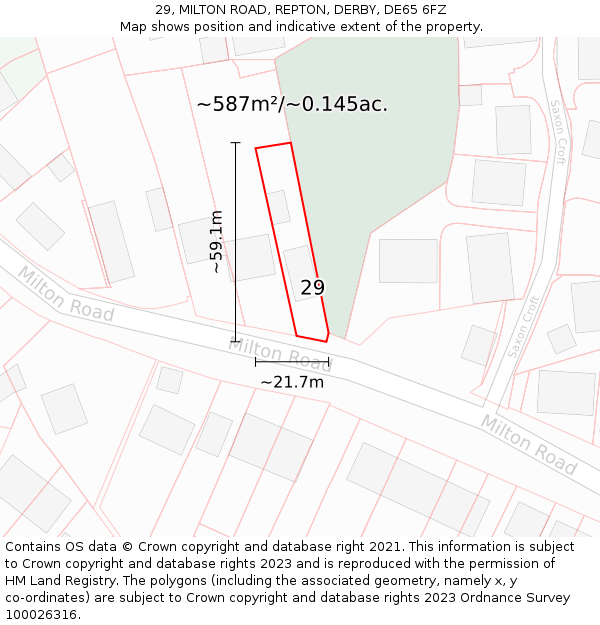 29, MILTON ROAD, REPTON, DERBY, DE65 6FZ: Plot and title map