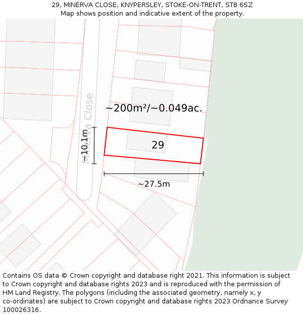 29, MINERVA CLOSE, KNYPERSLEY, STOKE-ON-TRENT, ST8 6SZ: Plot and title map