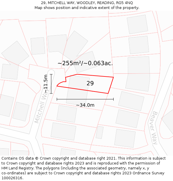 29, MITCHELL WAY, WOODLEY, READING, RG5 4NQ: Plot and title map