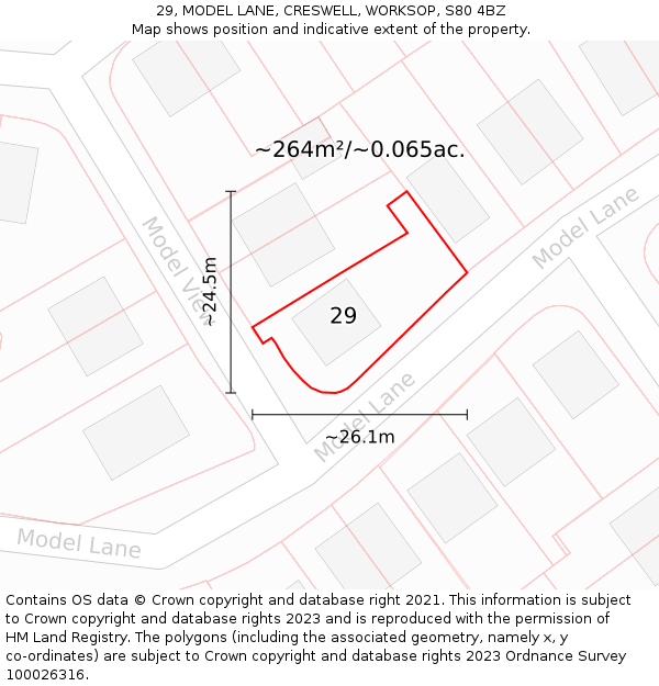 29, MODEL LANE, CRESWELL, WORKSOP, S80 4BZ: Plot and title map